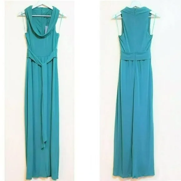 NWT HALSTON HERITAGE Draped Cowl Neck Front Slit Gown Cocktail Party Maxi Dress