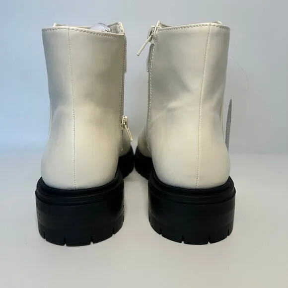 NWT INC Basia Faux Leather Lugged Sole Ankle Boots Women's Size 8 White Smooth