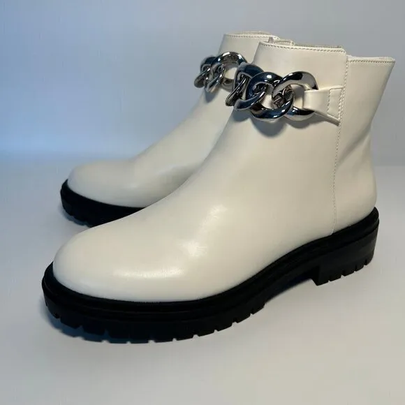 NWT INC Basia Faux Leather Lugged Sole Ankle Boots Women's Size 8 White Smooth