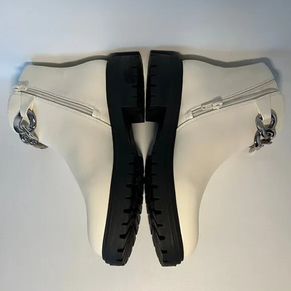 NWT INC Basia Faux Leather Lugged Sole Ankle Boots Women's Size 8 White Smooth
