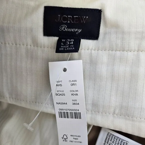 NWT J. Crew Bowery Chino Dress Pants Size 38x34