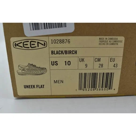 NWT Keen Mens Size 10 Uneek Flat Cord Black Birch Sandals Shoes