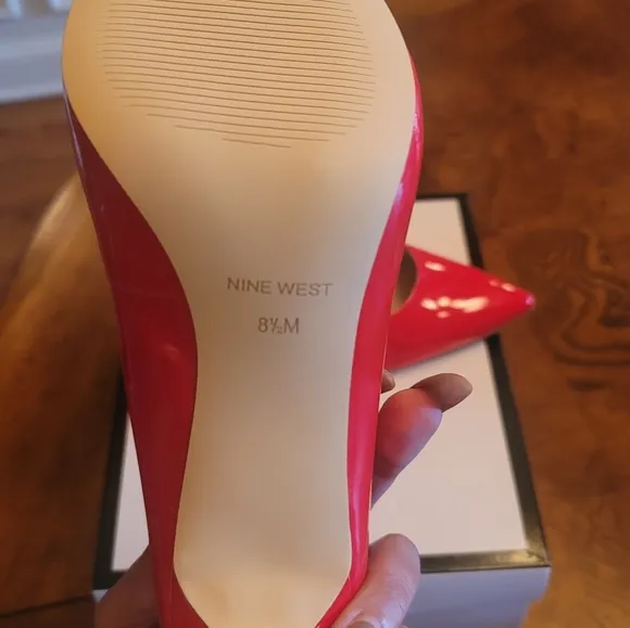NWT Nine West Fire Hot Red Genuine Patent Leather Heels Size 8.5