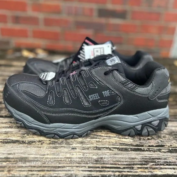 NWT Skechers Men's Cankton Steel Toe Leather &amp; Mesh Work Shoes Memory Foam Sz 13
