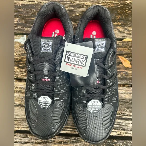 NWT Skechers Men's Cankton Steel Toe Leather &amp; Mesh Work Shoes Memory Foam Sz 13