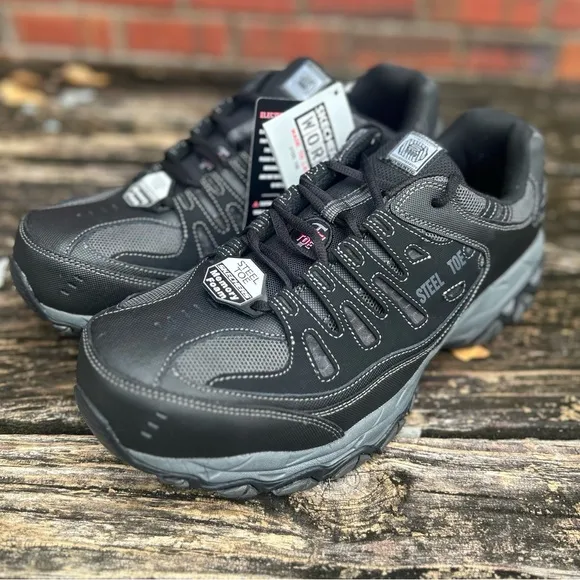 NWT Skechers Men's Cankton Steel Toe Leather &amp; Mesh Work Shoes Memory Foam Sz 13