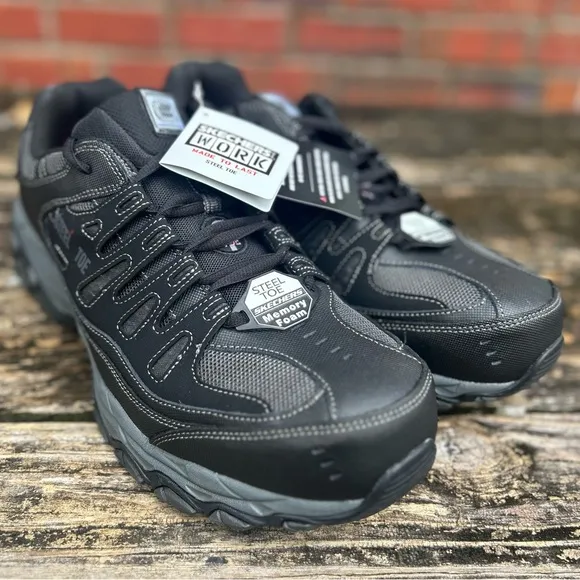 NWT Skechers Men's Cankton Steel Toe Leather &amp; Mesh Work Shoes Memory Foam Sz 13