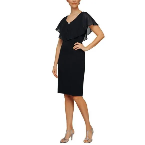 NWT SL Fashion Plus V-neck With Popover Sheer Details Sheath Mini Dress