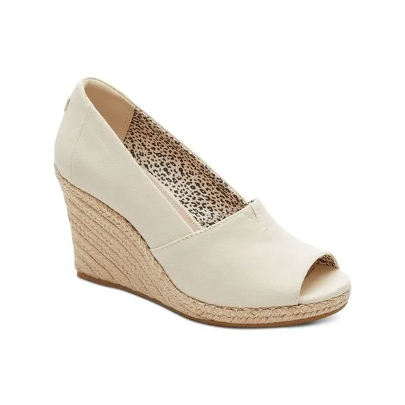 NWT TOMS Womens Beige Michelle Peep Toe Wedge Slip On Espadrille Shoes 10