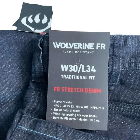 NWT Wolverine FR Flame Resistant Stretch Rince Wash Denim Size 30 X 34