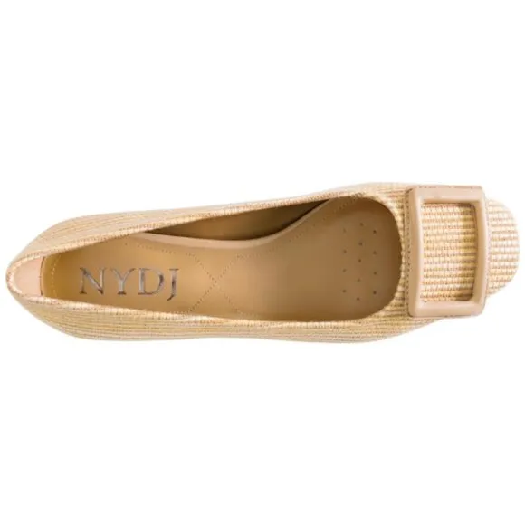 Nydj Women's Baran Ballerina Flat Raffia Upper Block Heel Size 5M, NATURAL