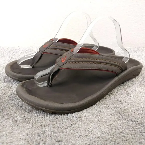 OluKai Hokua Sandals Mens Size 13 Shoes Slip On Thong Flip Flop Beach Dark Brown