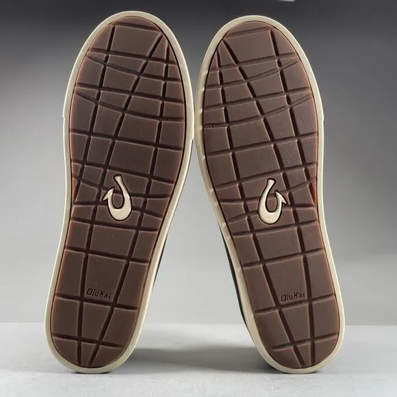 Olukai Kahu Pahaha Men's 11 Brown Leather Casual Comfort Sneakers Lace Up Shoes