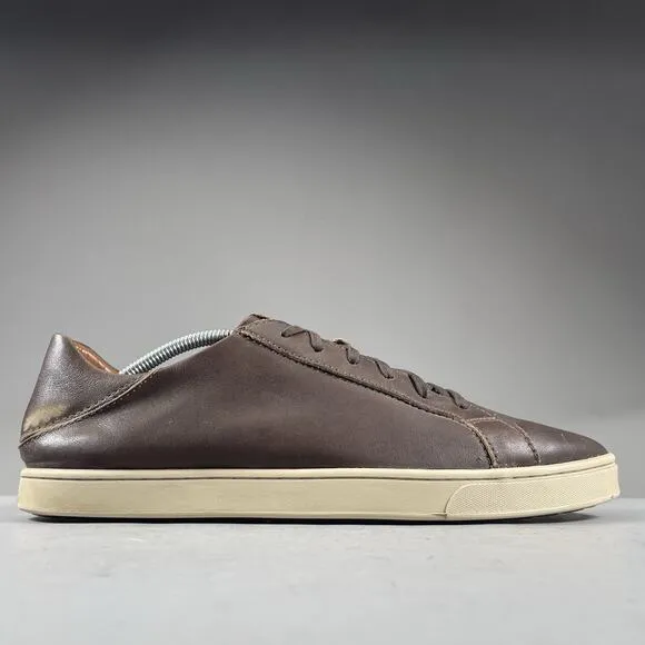 Olukai Kahu Pahaha Men's 11 Brown Leather Casual Comfort Sneakers Lace Up Shoes