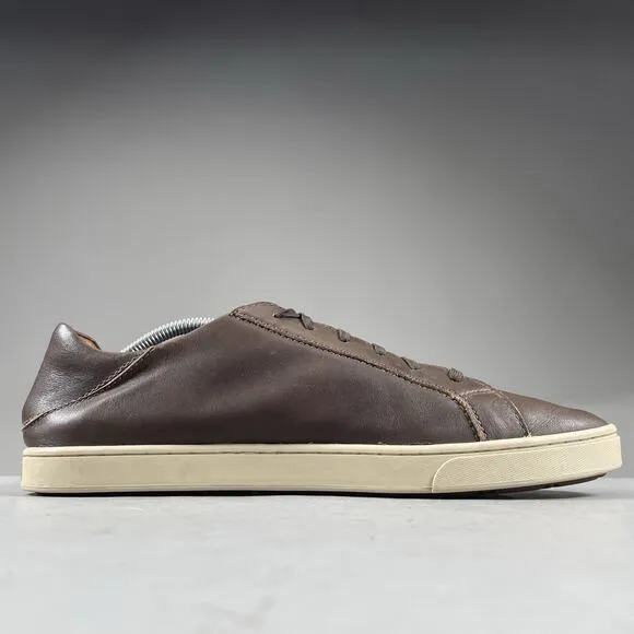 Olukai Kahu Pahaha Men's 11 Brown Leather Casual Comfort Sneakers Lace Up Shoes
