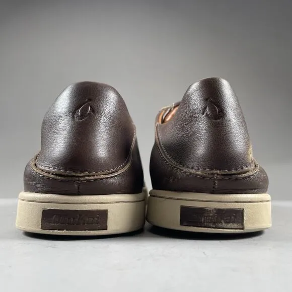Olukai Kahu Pahaha Men's 11 Brown Leather Casual Comfort Sneakers Lace Up Shoes