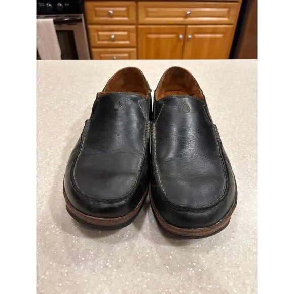 Olukai Moloa Men's 10M Black Waxed Nubuck Leather Slip-On Loafer Slipper Shoes