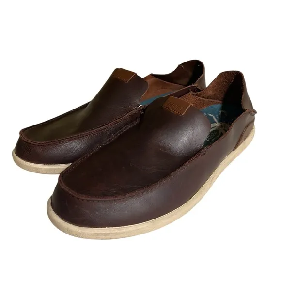 Olukai Nalukai  Slip-On Men's Brown Leather Loafers Sz 10