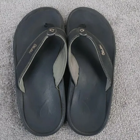 OluKai Ohana Sandals Mens Size 12 Shoes Flip Flops Beach Black Gray Summer
