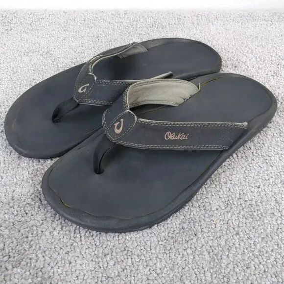 OluKai Ohana Sandals Mens Size 12 Shoes Flip Flops Beach Black Gray Summer