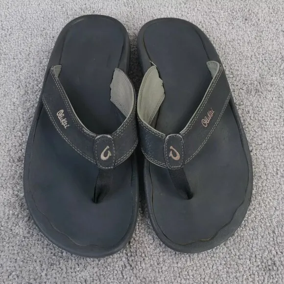 OluKai Ohana Sandals Mens Size 12 Shoes Flip Flops Beach Black Gray Summer