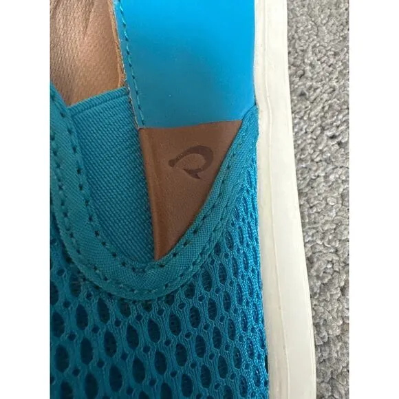 Olukai Pehuea Slip On Mesh Flat Comfort Shoes Like New Turquoise Blue 8.5