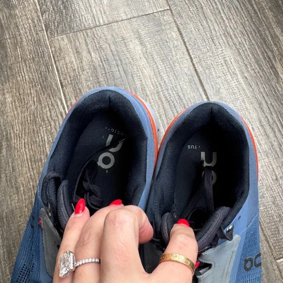On running blue sneakers