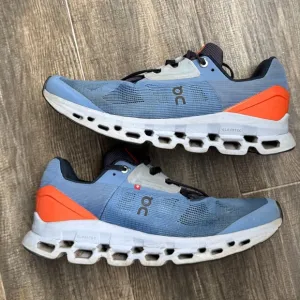 On running blue sneakers