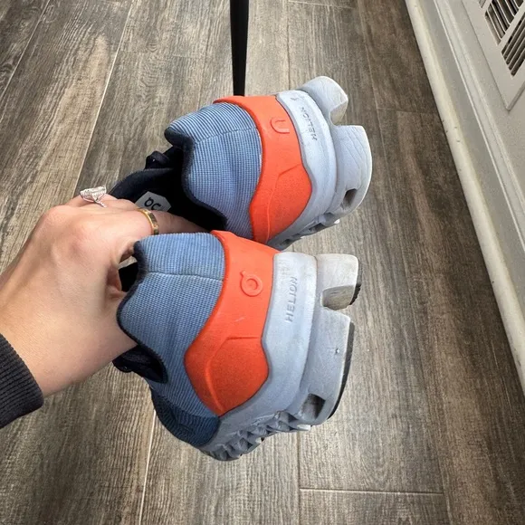 On running blue sneakers