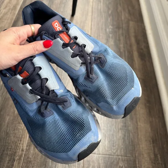 On running blue sneakers