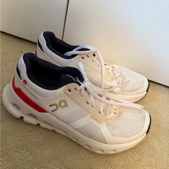On Running White and Red Sneakers