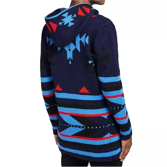 One‎ in a Million Hooded Cardigan for Men Navy Blue Red Black Aztec Size Large