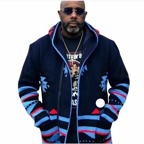 One‎ in a Million Hooded Cardigan for Men Navy Blue Red Black Aztec Size Large