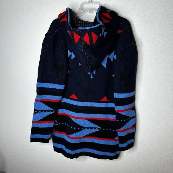 One‎ in a Million Hooded Cardigan for Men Navy Blue Red Black Aztec Size Large