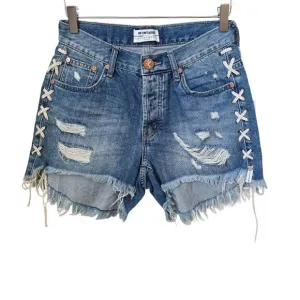 One Teaspoon Blue Buoy Hawks High-Rise Lace-Up Denim Shorts NWT Sz 28