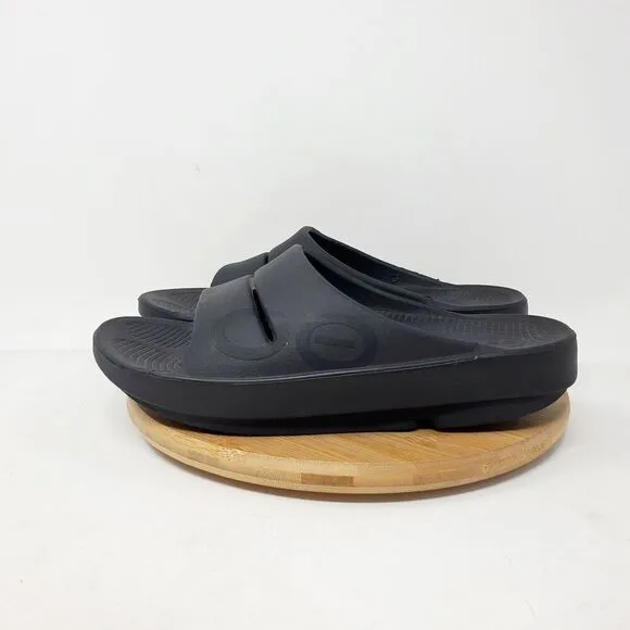 Oofos Sandals Womens 7 Ooahh Black Slide Recovery Sport Pool Beach Slip On Shoes