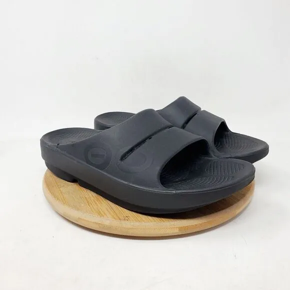 Oofos Sandals Womens 7 Ooahh Black Slide Recovery Sport Pool Beach Slip On Shoes