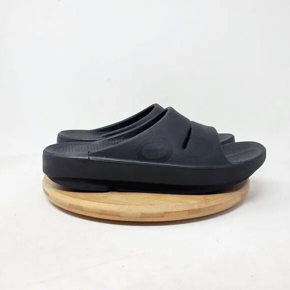 Oofos Sandals Womens 7 Ooahh Black Slide Recovery Sport Pool Beach Slip On Shoes