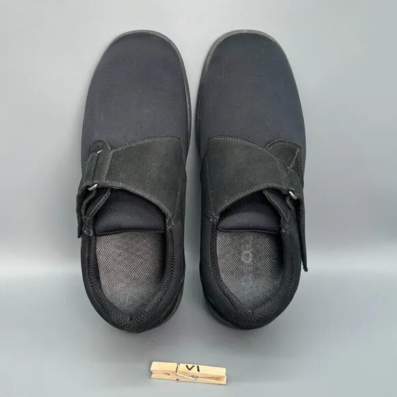 Orthofeet Bismarck Men's 12 2E WIDE Black Casual Shoes Hook &amp; Loop Low Slip On