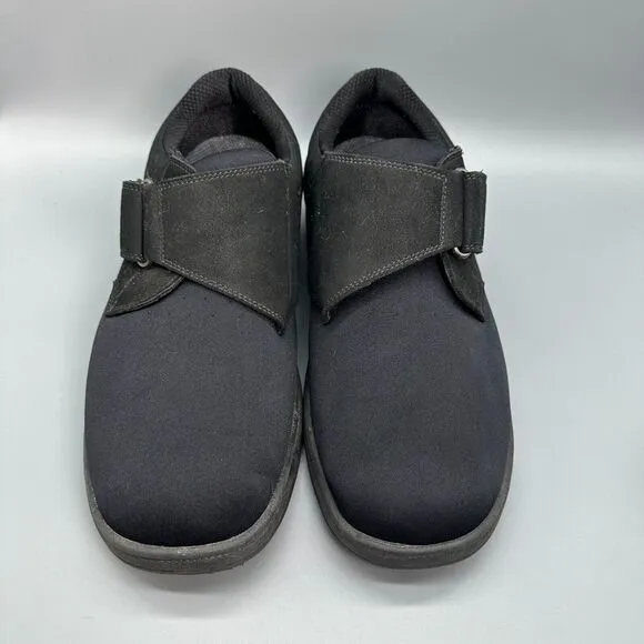 Orthofeet Bismarck Men's 12 2E WIDE Black Casual Shoes Hook &amp; Loop Low Slip On