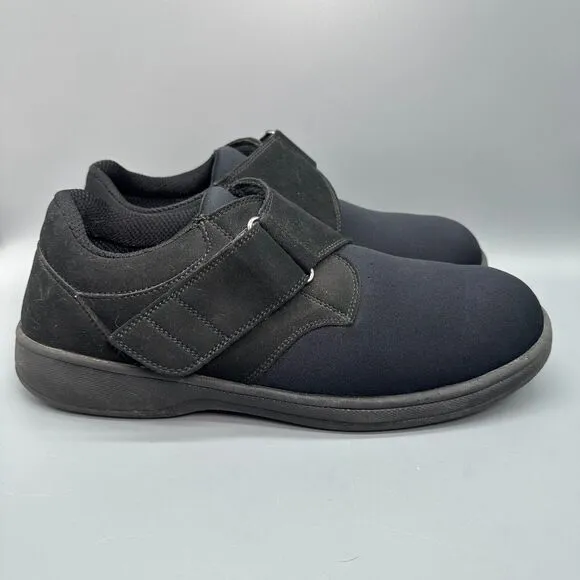 Orthofeet Bismarck Men's 12 2E WIDE Black Casual Shoes Hook &amp; Loop Low Slip On