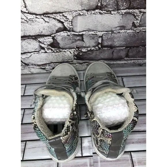 P448 Blue Leather Snake Lace Up Casual Side Zip High Top Sneakers Shoes Women 39