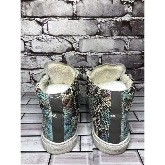 P448 Blue Leather Snake Lace Up Casual Side Zip High Top Sneakers Shoes Women 39