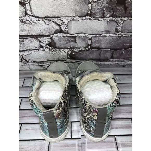 P448 Blue Leather Snake Lace Up Casual Side Zip High Top Sneakers Shoes Women 39
