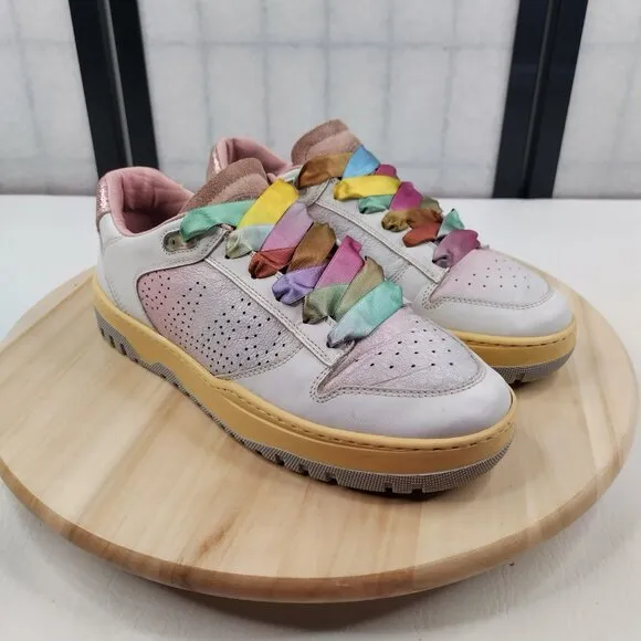 P448 Mason Shade White Ombre Leather Sneakers Rainbow Laces Women EU 39/ US 9.5