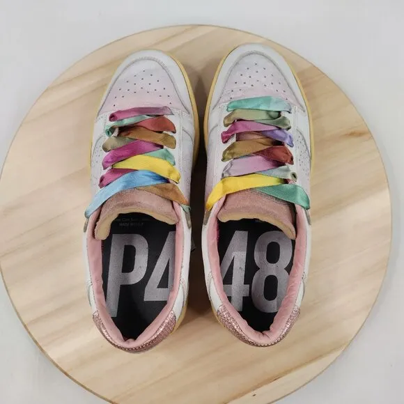 P448 Mason Shade White Ombre Leather Sneakers Rainbow Laces Women EU 39/ US 9.5