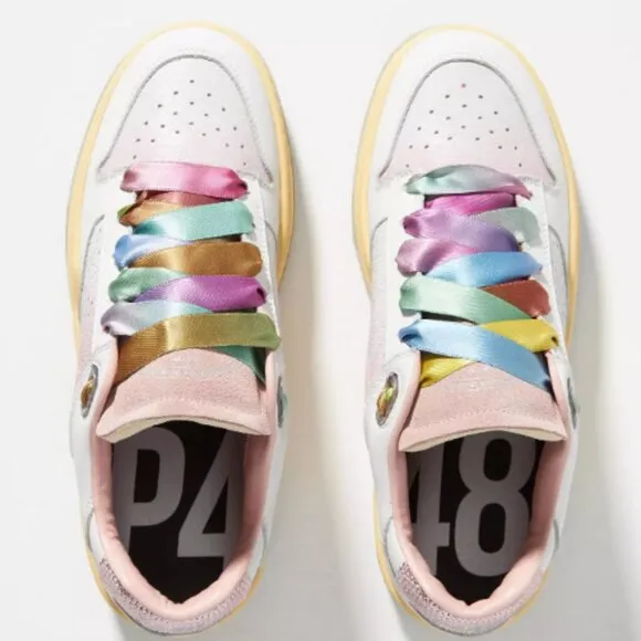 P448 Mason Shade White Ombre Leather Sneakers Rainbow Laces Women EU 39/ US 9.5