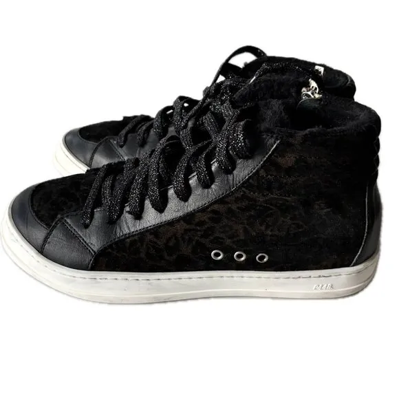 P448 Skate Boster Womens Sz 8.5 Leopard Leather Faux Fur Sneakers