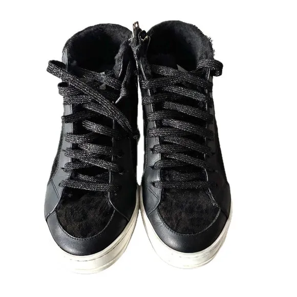 P448 Skate Boster Womens Sz 8.5 Leopard Leather Faux Fur Sneakers