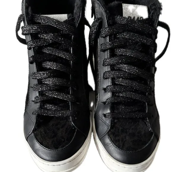 P448 Skate Boster Womens Sz 8.5 Leopard Leather Faux Fur Sneakers